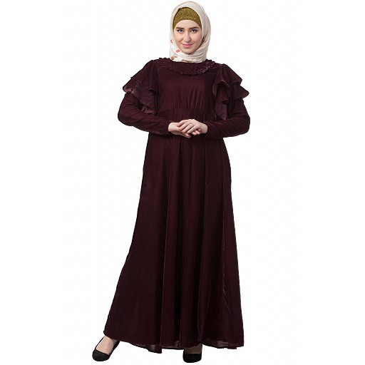 Designer velvet Bridal abaya- Maroon